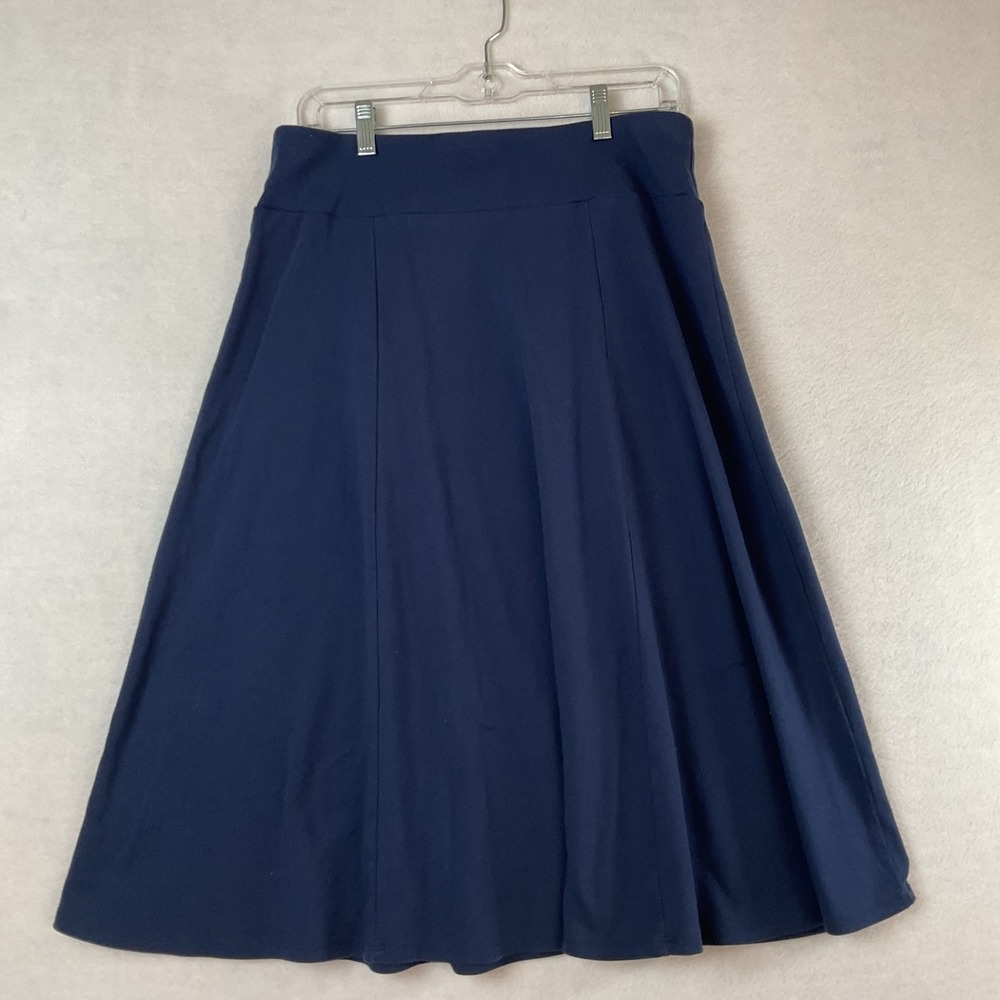 Appleseed's Petites Navy Blue Cotton Knit Spandex A-Line Midi Skirt PM